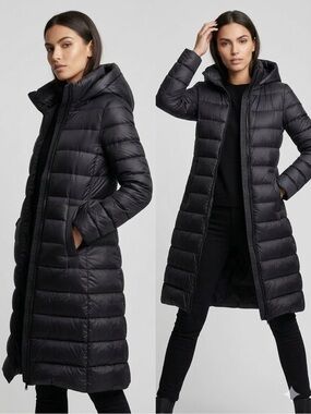 DKNY Jeans Long Hooded Puffer Coat NWT Black S
